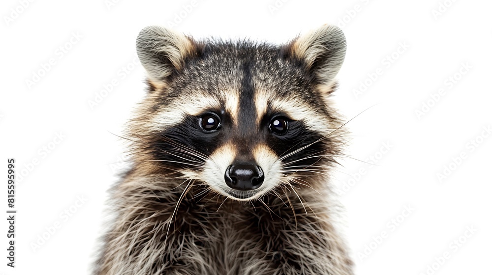 Portrait of a cute funny raccoon closeup isolated on white background : Generative AI