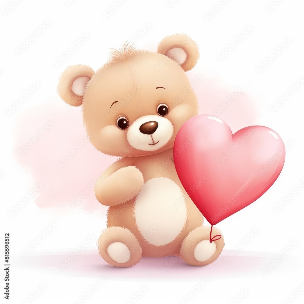 A cute teddy bear holding a pink heart-shaped balloon A cute teddy bear holding a pink heart-shaped balloon