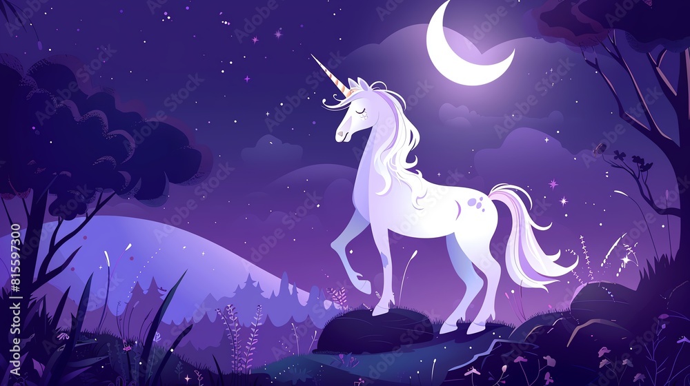 Unicorn in the moonlight flat design, top view, unicorn theme, animation, Analogous Color Scheme Unicorn in the moonlight flat design, top view, unicorn theme, animation, Analogous Color Scheme