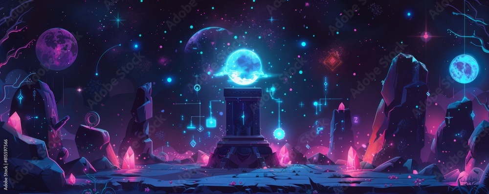 An ancient artifact with mystical power, surrounded by mysterious symbols and an aura of mystery. illustration. An ancient artifact with mystical power, surrounded by mysterious symbols and an aura of mystery. illustration.