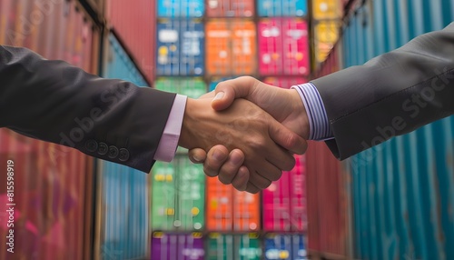 Businessmen handshake on cargo container background, business concept for industry and logistics services