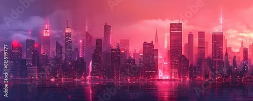 A dystopian metropolis shrouded in darkness  with towering skyscrapers and dilapidated slums stretching as far as the eye can see beneath the glow of neon lights.   illustration.