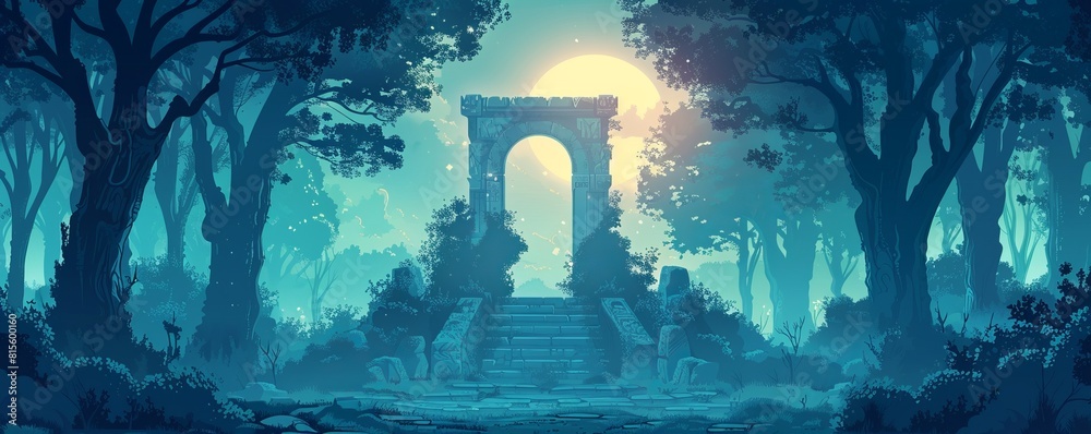 A mystical temple hidden in the dense forest and guarded by ancient forces. illustration. A mystical temple hidden in the dense forest and guarded by ancient forces. illustration.