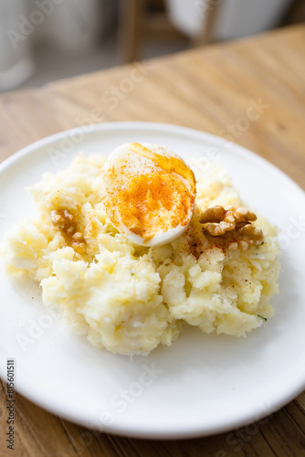 The Atascaburras o brandada is a dish typical of Spanish cuisine made with cod, potatoes, garlic, and eggs photo