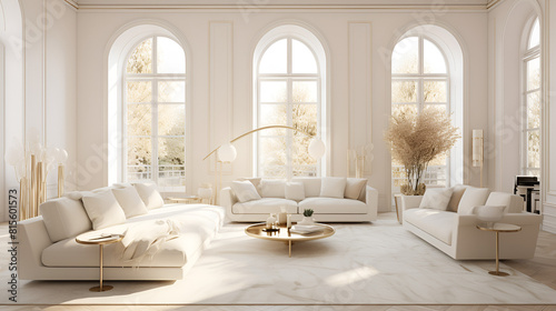 Contemporary classic white beige interior with furniture and decor  Interior design of living room in luxury home  architecture design with elegant luxury style