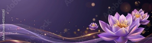 Purple background design with golden lotus flowers. 