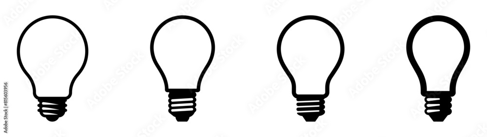 Bulb lamp icons set. Editable stroke.
