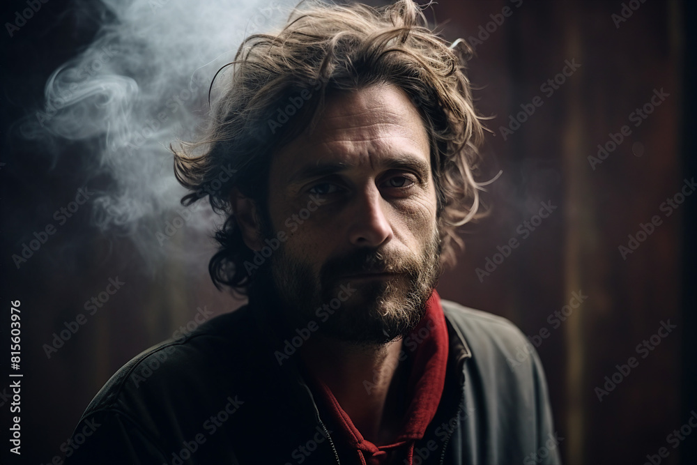 Generative AI image of young man smoker with cigar bad habits concept Generative AI image of young man smoker with cigar bad habits concept