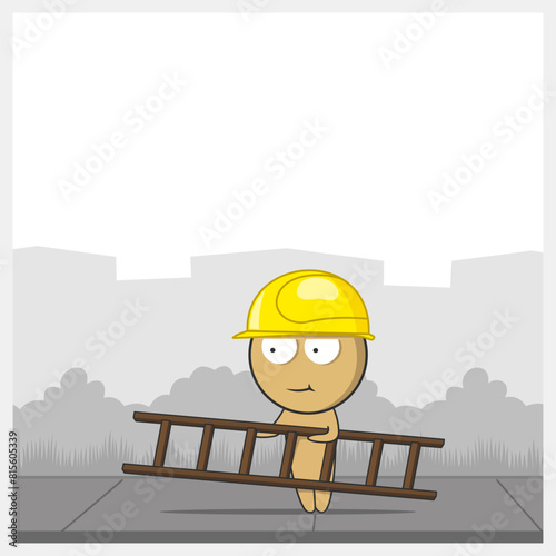 Construction worker with stepladder