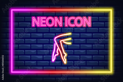 Woman legs neon line icon. Sport, razor blade, body hair, Laser hair removal, wax, female body beauty, figure, feminine hygiene. Personal care concept. Neon Line icon on break background.