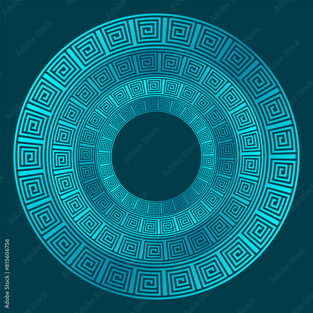 Naklejka premium Design with abstract blue ancient pattern. Circle frame. Templates for printing postcards, invitations, floral petal stack, pattern geometric tribal lace motif black white. Circular ornament