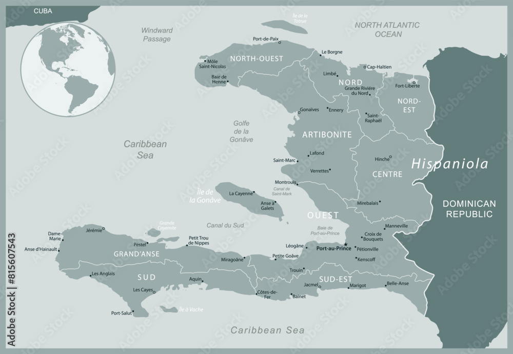 Haiti - detailed map with administrative divisions country. Vector illustration