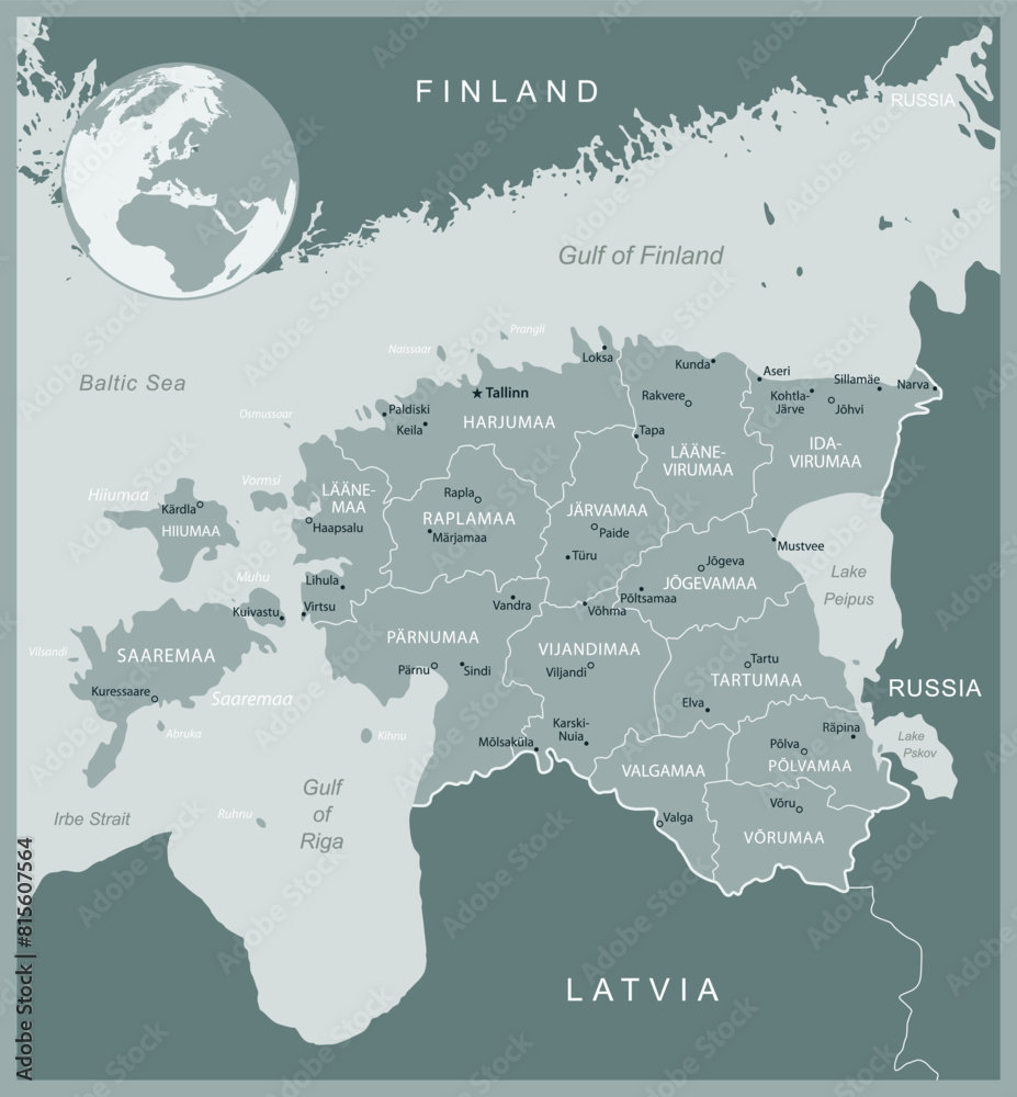Obraz premium Estonia - detailed map with administrative divisions country. Vector illustration