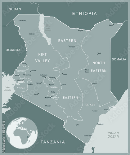 Kenya - detailed map with administrative divisions country. Vector illustration