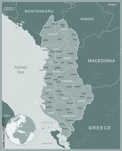 Albania - detailed map with administrative divisions country. Vector illustration