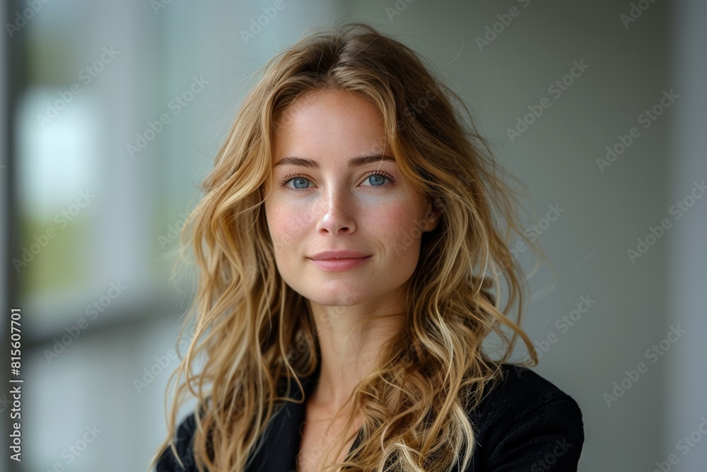 In a stylish setting, the charming and elegant businesswoman exudes confidence and happiness. In a stylish setting, the charming and elegant businesswoman exudes confidence and happiness.