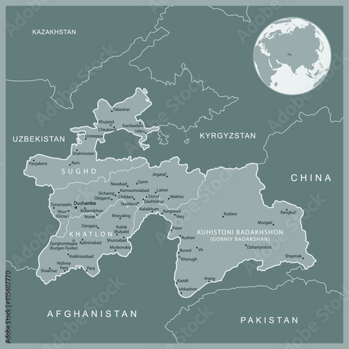 Tajikistan - detailed map with administrative divisions country. Vector illustration