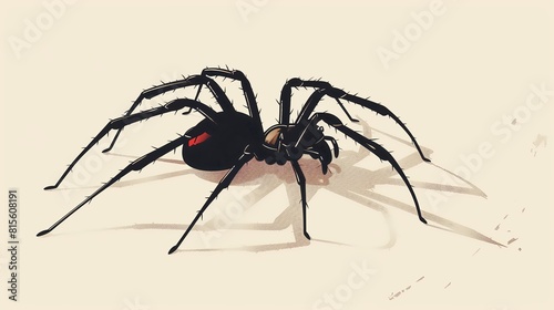 Black widow spider flat design, side view, spider theme, animation, Monochromatic Color Scheme photo