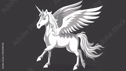 Unicorn with wings flat design  side view  unicorn theme  animation  Monochromatic Color Scheme