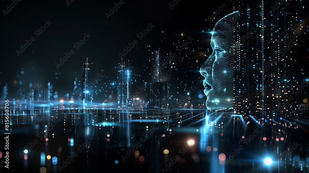 Abstract computer space, city and character Abstract computer space, city and character