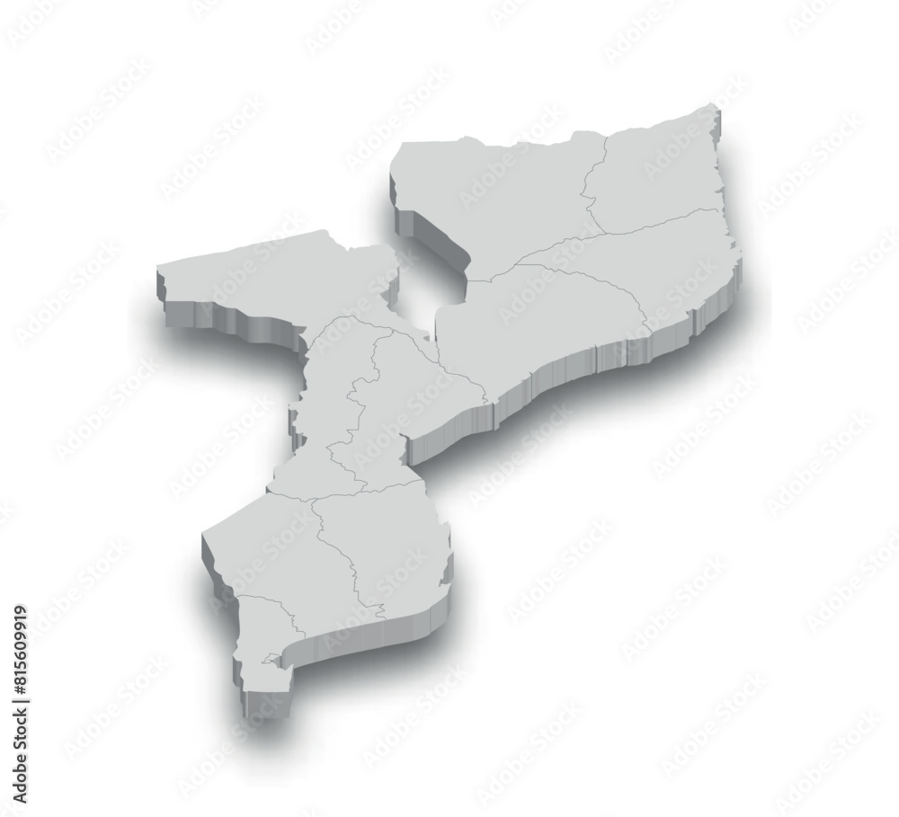 3d Mozambique white map with regions isolated 3d Mozambique white map with regions isolated