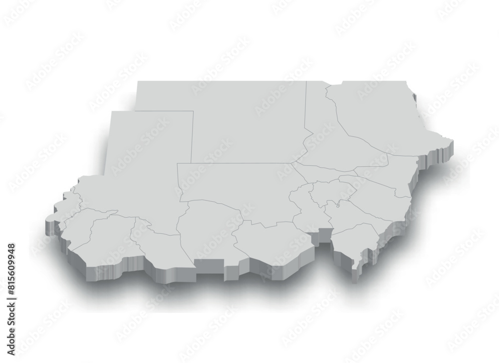 Obraz premium 3d Sudan white map with regions isolated
