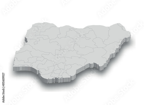 3d Nigeria white map with regions isolated