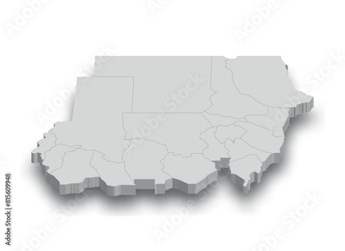 3d Sudan white map with regions isolated