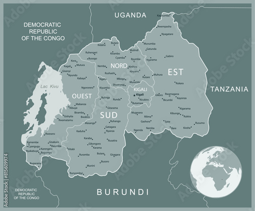 Rwanda - detailed map with administrative divisions country. Vector illustration