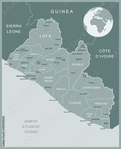 Liberia - detailed map with administrative divisions country. Vector illustration