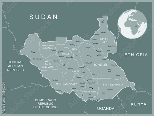 South Sudan - detailed map with administrative divisions country. Vector illustration