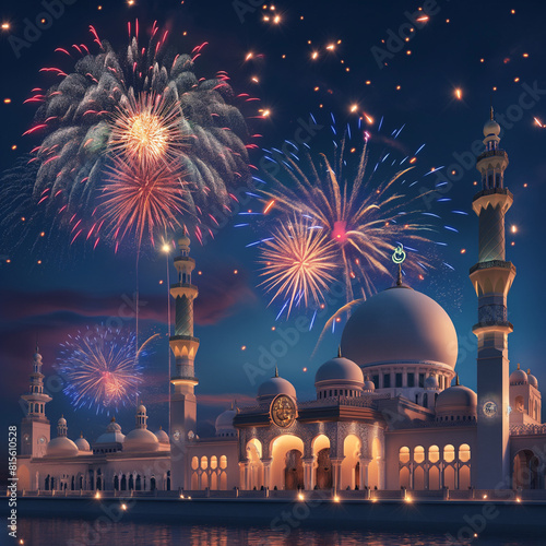 mosque at night in celebrating shab e barat photo