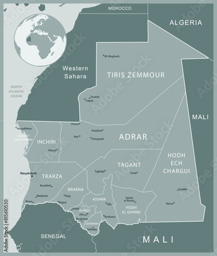 Mauritania - detailed map with administrative divisions country. Vector illustration