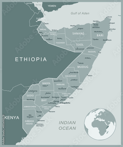 Somalia - detailed map with administrative divisions country. Vector illustration