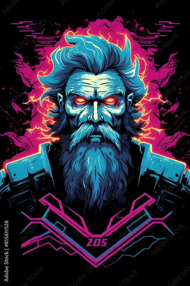 Obraz na plátně Powerful Mythological Deity Portrayed in Striking Synthwave Style