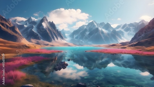 Beautiful mountains and lakes. Generative AI
