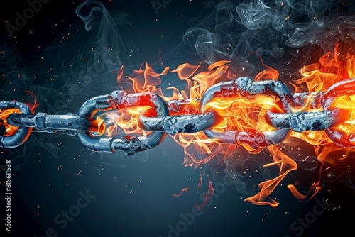 Burning chains as a symbol of unwavering strength in adversity, engulfed in fiery resilience photo