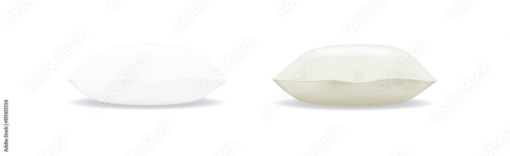 White pillow square shape top, side and front view. Realistic cushion for sleep mockups set pillow isolated on white. Vector White pillow square shape top, side and front view. Realistic cushion for sleep mockups set pillow isolated on white. Vector