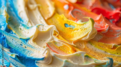 Colorful Cake Icing Resembling a Van Gogh Painting, Set Against a Bright Background