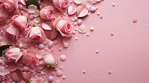 Floral pink rose Banner with copy-space 16:9 Png