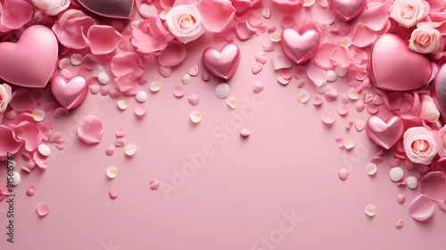 Pink Background banner with flowers and petals and pink hearts-valentines mothers day banner