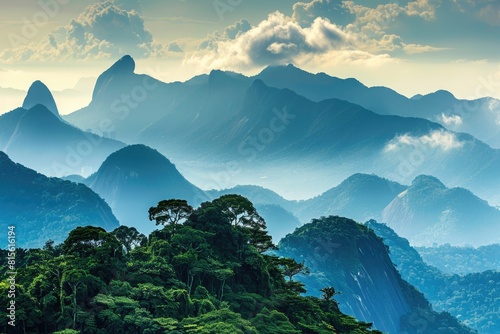 Sky And Mountains. Stunning View of Corcovado Mountain in Rio de Janeiro, Brazil photo