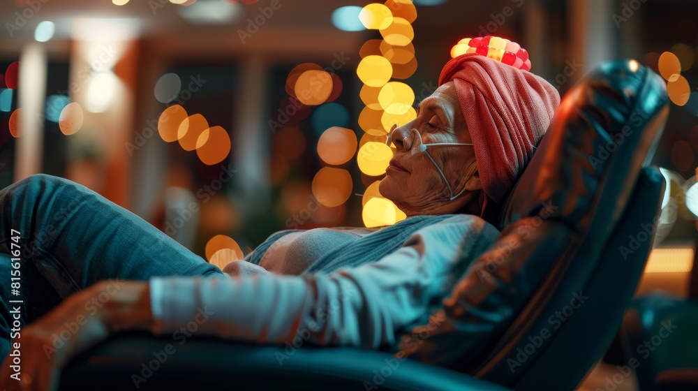 Obraz premium Woman with cancer in hospital on blurred background with space for text placement