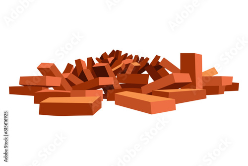 Building material. Heap of red brick. Cartoon supplies for buildings works. Construction concept. Illustration can be used for construction sites or illustrate renovation works