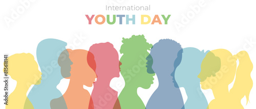 International Youth Day.Vector illustration with silhouettes of young people.