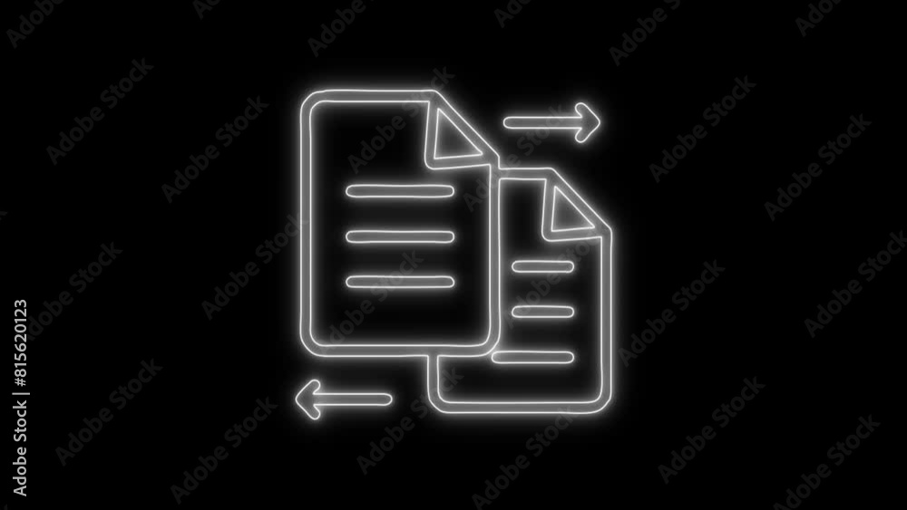 Document Transfer Neon Icon - 4K, Icon Video Background on Black Screen Document Transfer Neon Icon - 4K, Icon Video Background on Black Screen