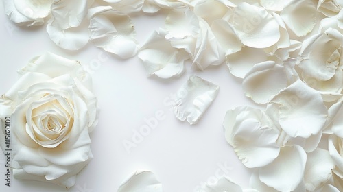Beautiful White Background. White Rose and Petals for Wedding, Birthday, and Holiday Greeting Cards © Popelniushka