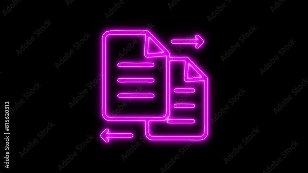 Document Transfer Neon Icon - 4K, Icon Video Background on Black Screen Document Transfer Neon Icon - 4K, Icon Video Background on Black Screen