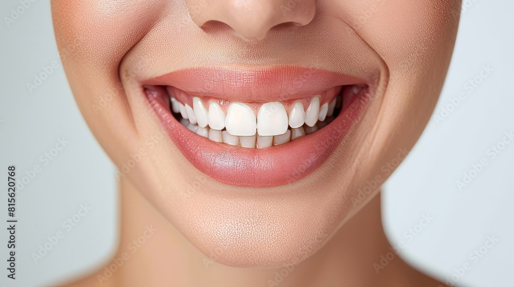 Obraz premium Perfect healthy teeth smile of a woman isolated on a white background.