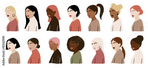 Diverse women portrait collection, simple vector illustration set

